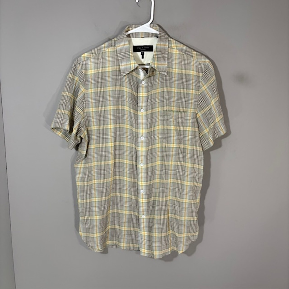Rag & Bone Shirt Mens Medium Gray Plaid Short Sleeve Button Up Lightweight Soft